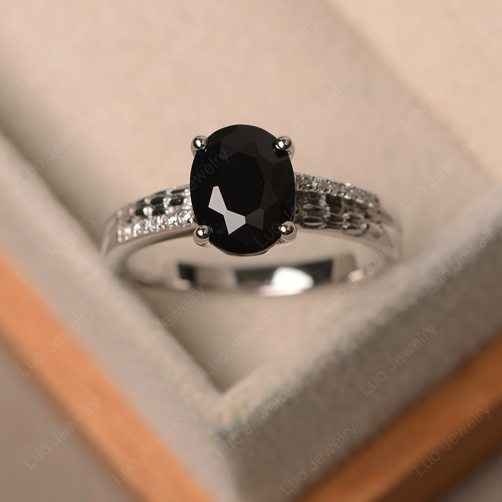 Oval Cut Vintage Black Spinel Ring White Gold - LUO Jewelry