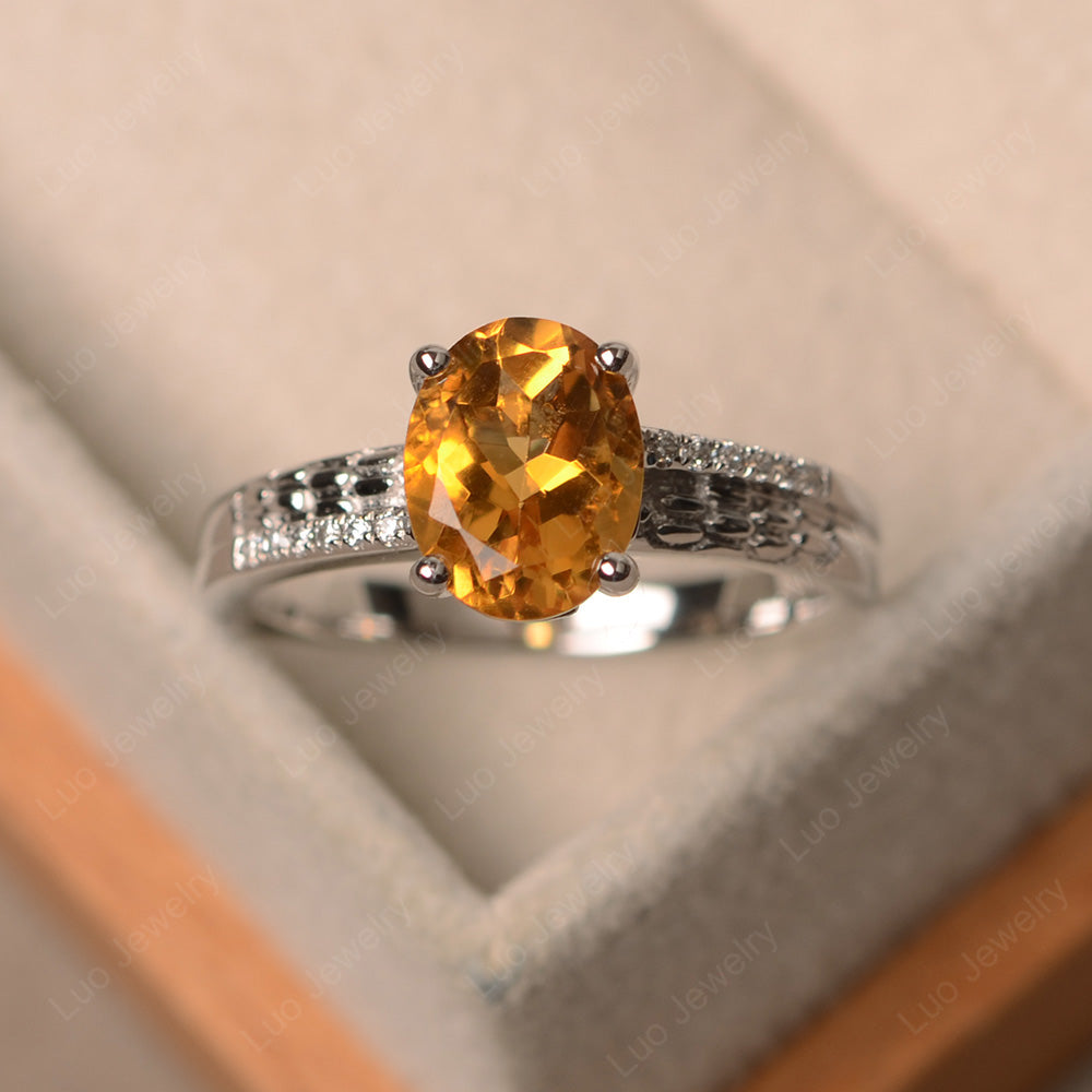 Oval Cut Vintage Citrine Ring White Gold - LUO Jewelry