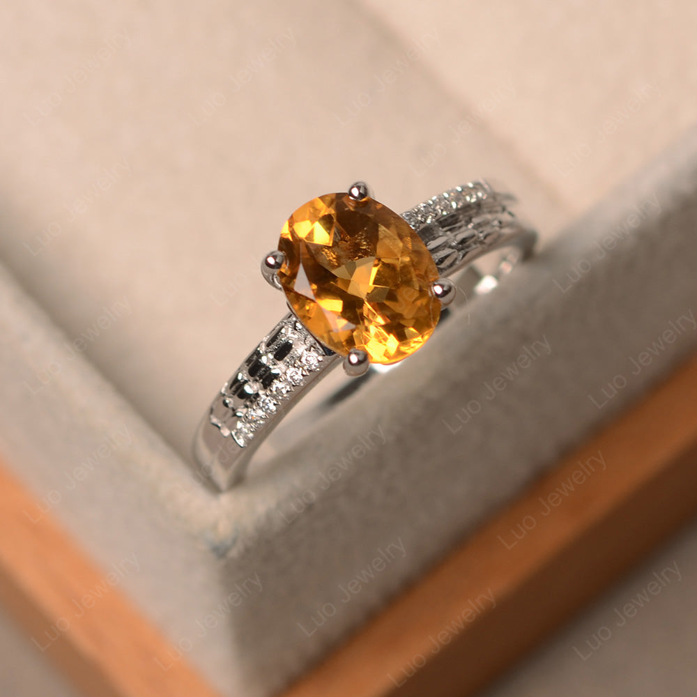 Oval Cut Vintage Citrine Ring White Gold - LUO Jewelry