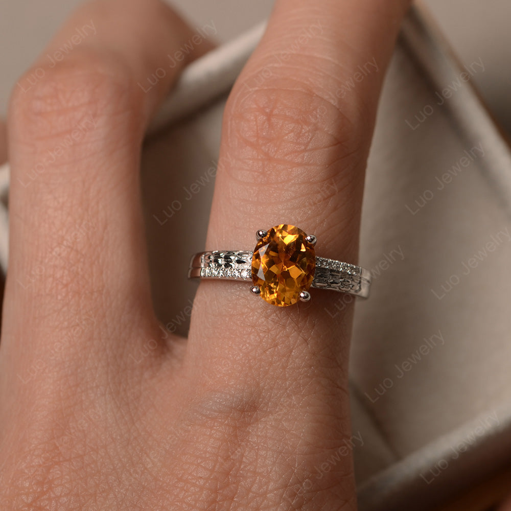 Oval Cut Vintage Citrine Ring White Gold - LUO Jewelry