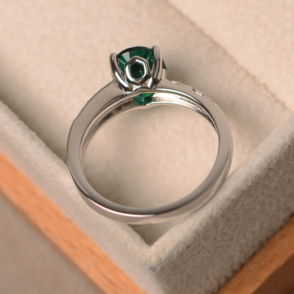 Oval Cut Vintage Lab Emerald Ring White Gold - LUO Jewelry