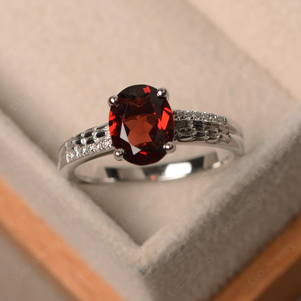 Oval Cut Vintage Garnet Ring White Gold - LUO Jewelry