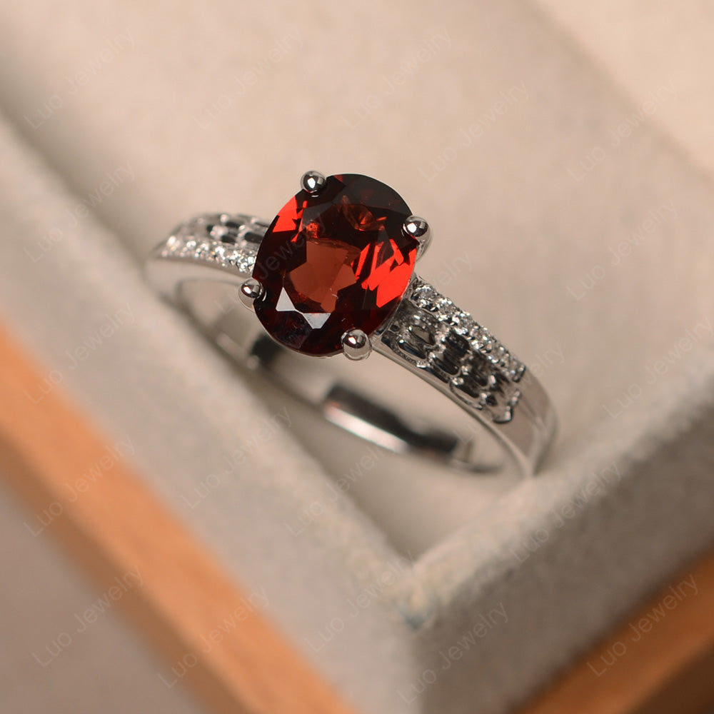 Oval Cut Vintage Garnet Ring White Gold - LUO Jewelry