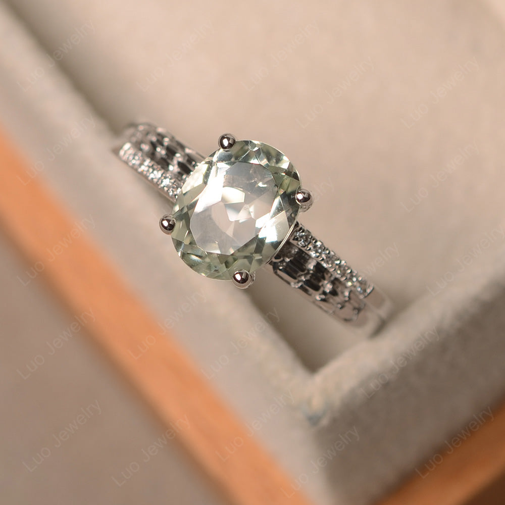 Oval Cut Vintage Green Amethyst Ring White Gold - LUO Jewelry
