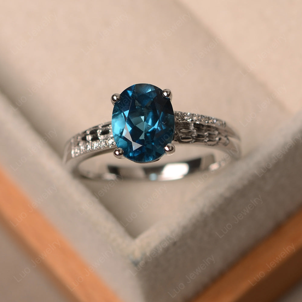 Oval Cut Vintage London Blue Topaz Ring White Gold - LUO Jewelry
