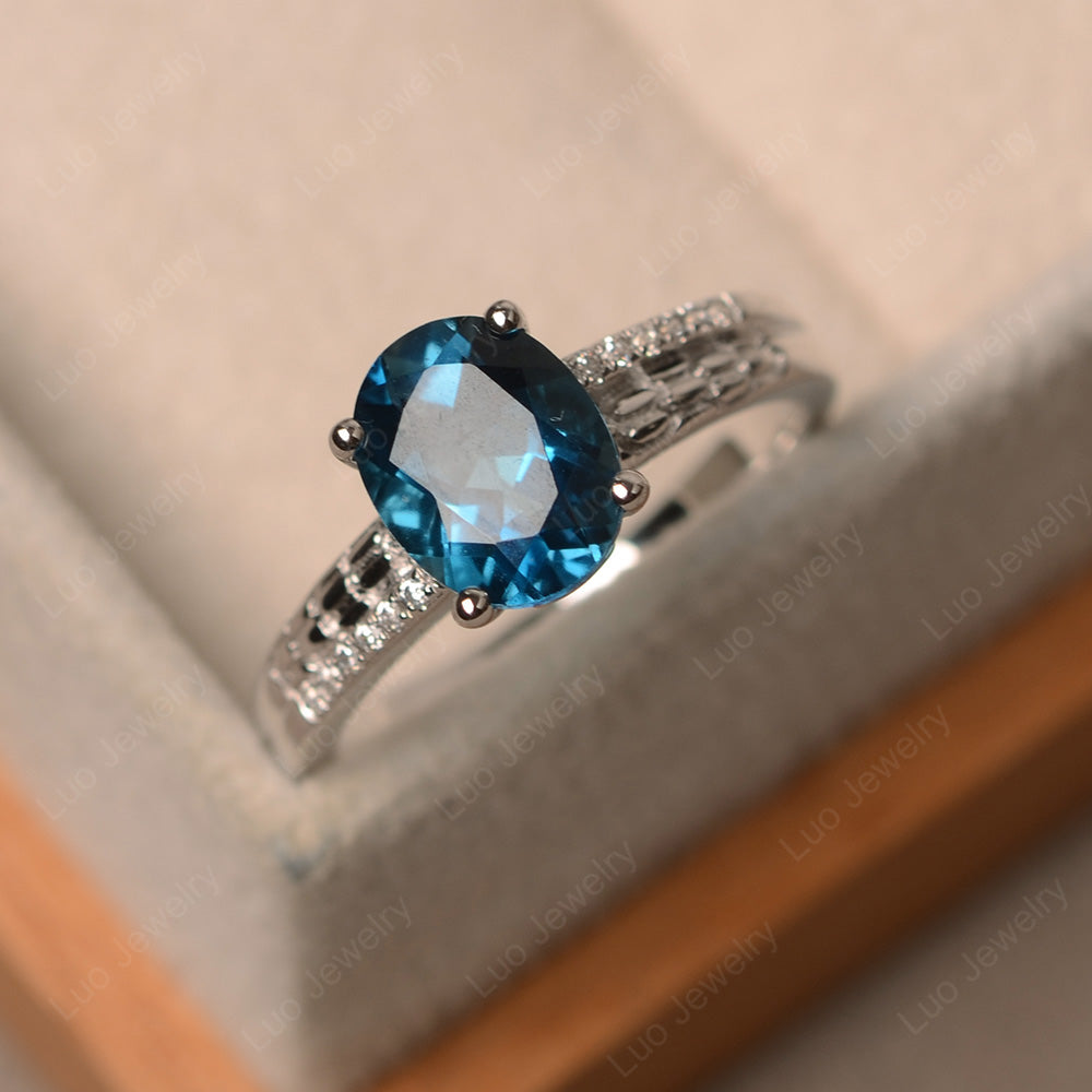 Oval Cut Vintage London Blue Topaz Ring White Gold - LUO Jewelry