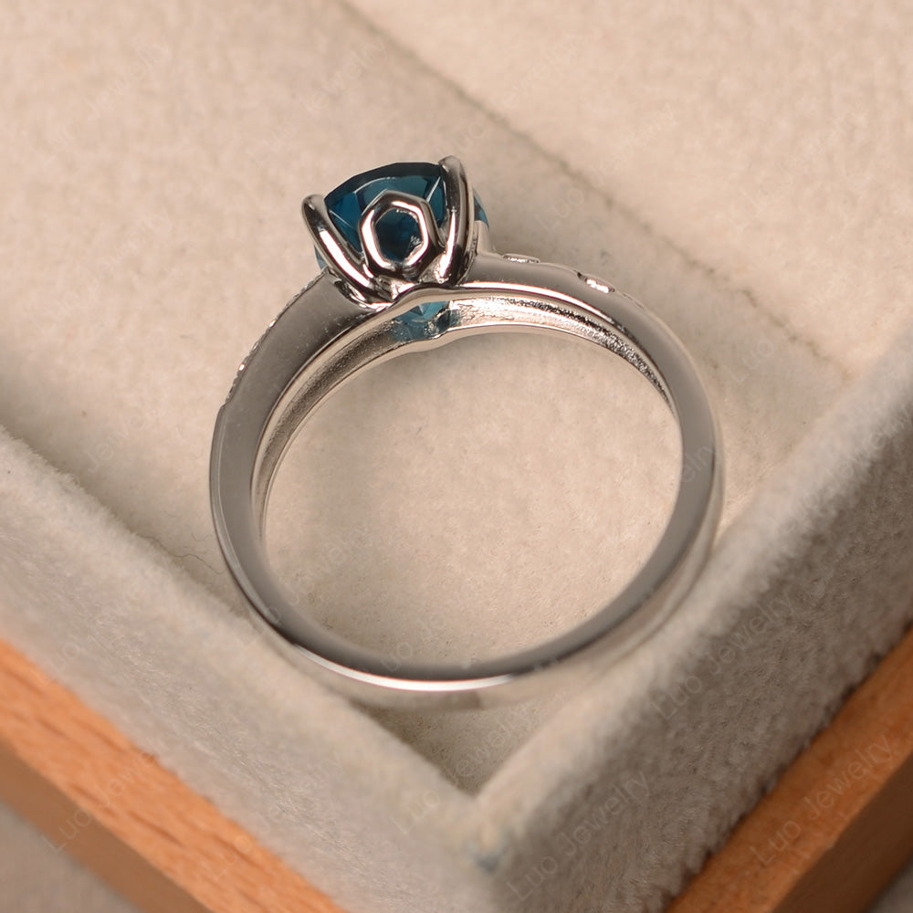 Oval Cut Vintage London Blue Topaz Ring White Gold - LUO Jewelry
