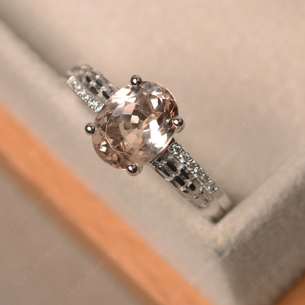 Oval Cut Vintage Morganite Ring White Gold - LUO Jewelry