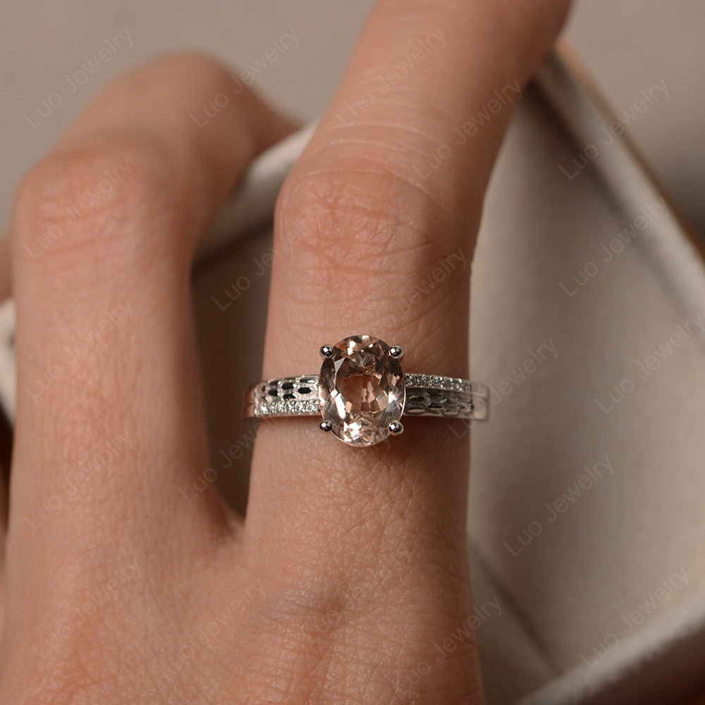 Oval Cut Vintage Morganite Ring White Gold - LUO Jewelry