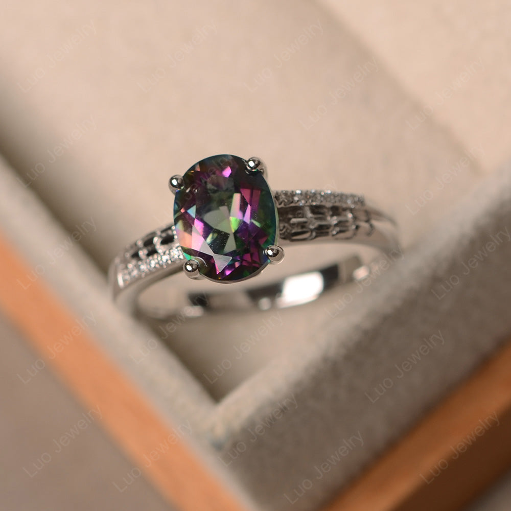 Oval Cut Vintage Mystic Topaz Ring White Gold - LUO Jewelry