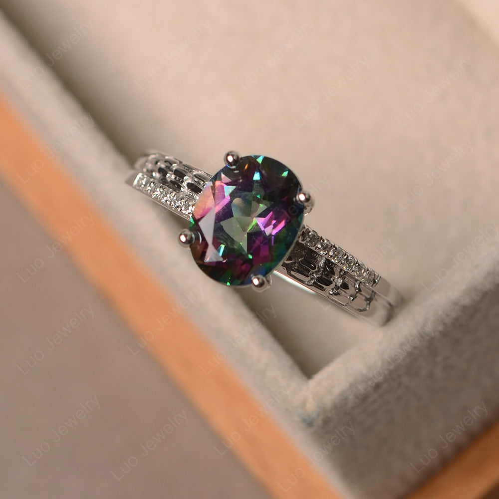 Oval Cut Vintage Mystic Topaz Ring White Gold - LUO Jewelry