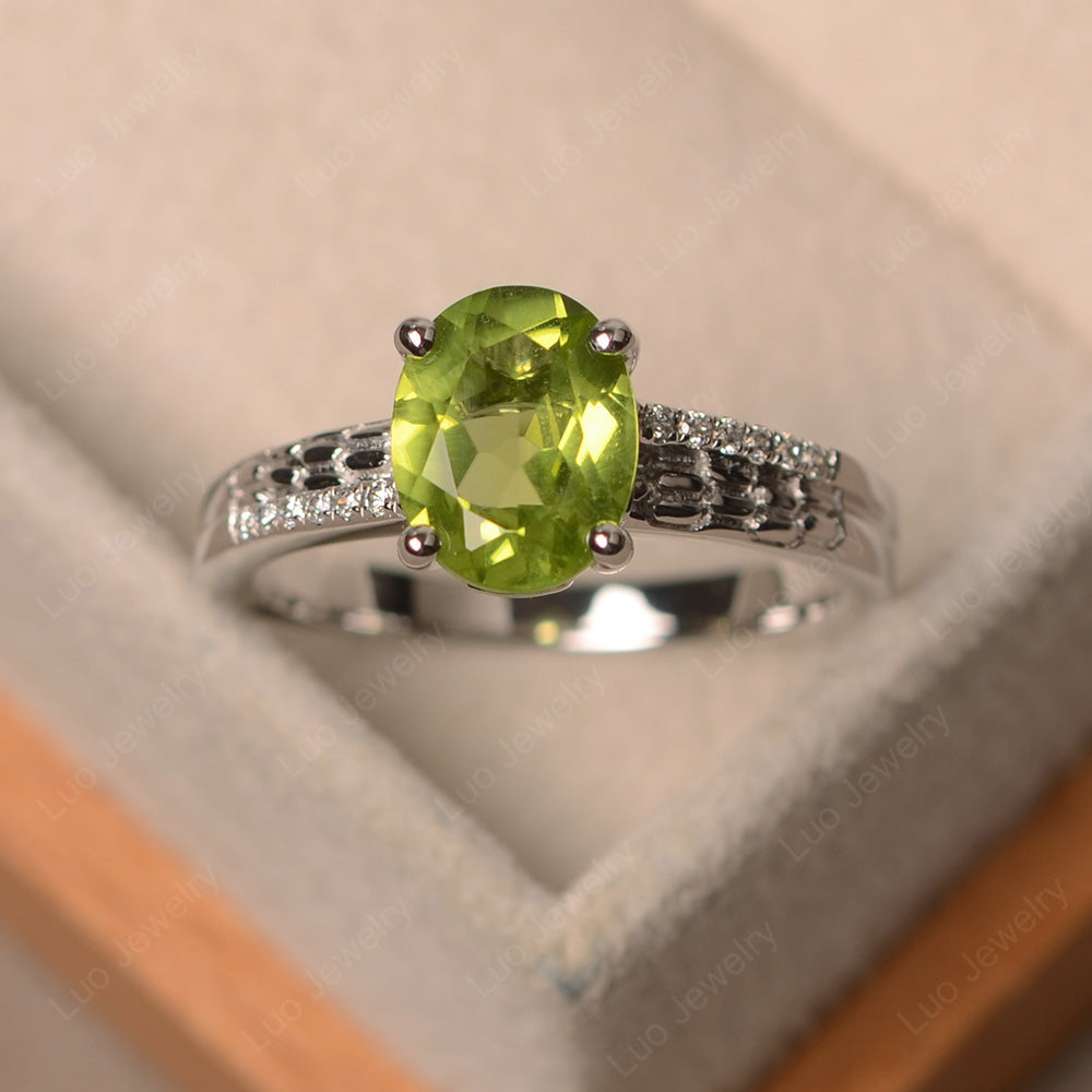 Oval Cut Vintage Peridot Ring White Gold - LUO Jewelry