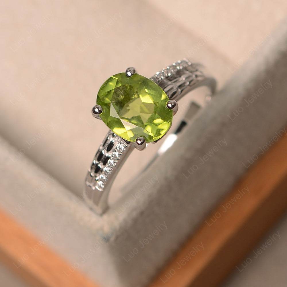 Oval Cut Vintage Peridot Ring White Gold - LUO Jewelry