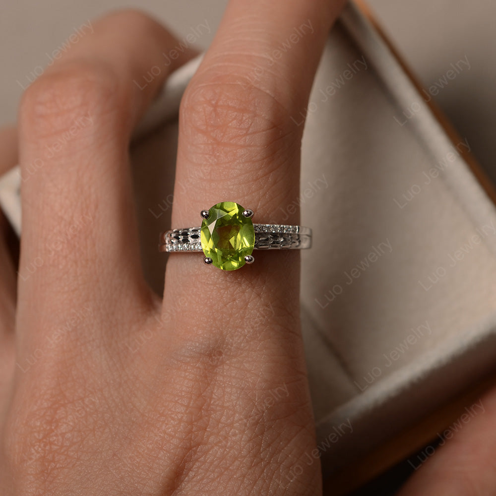 Oval Cut Vintage Peridot Ring White Gold - LUO Jewelry