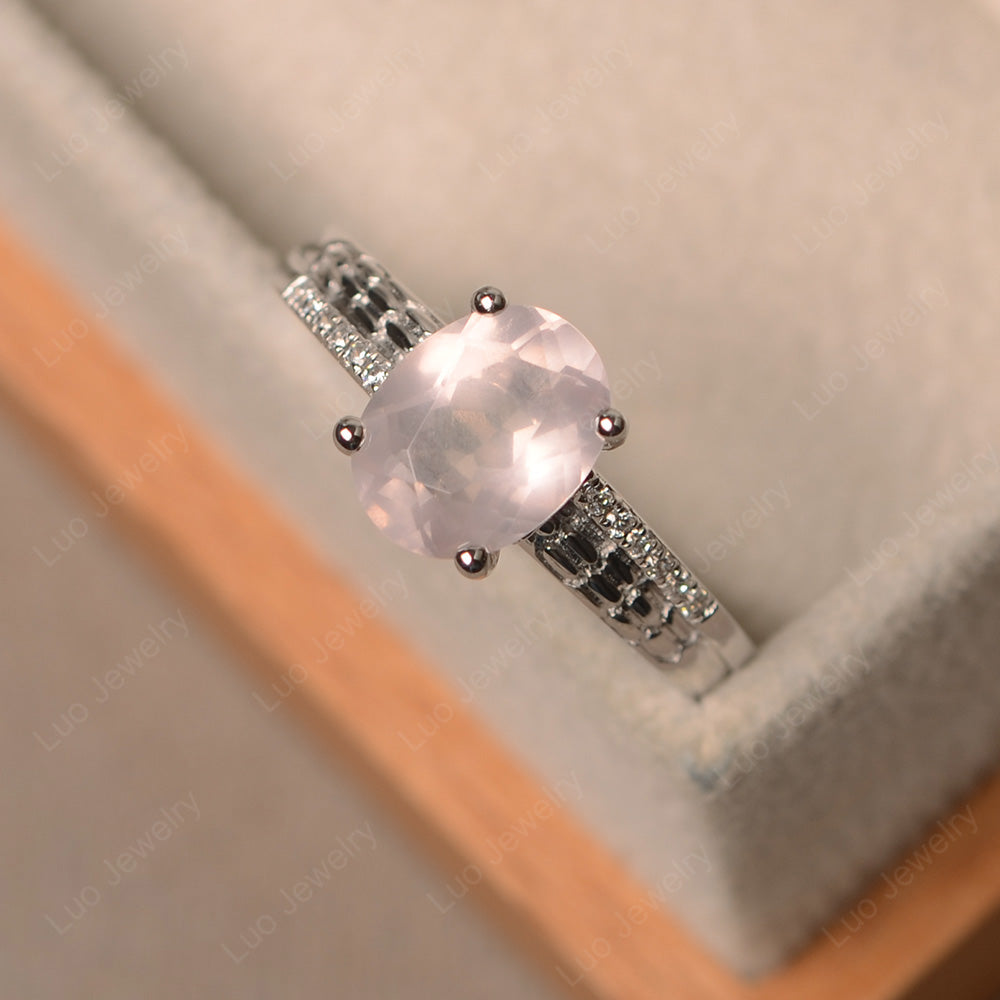 Oval Cut Vintage Rose Quartz Ring White Gold - LUO Jewelry