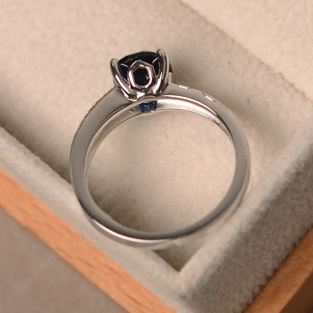 Oval Cut Vintage Lab Sapphire Ring White Gold - LUO Jewelry