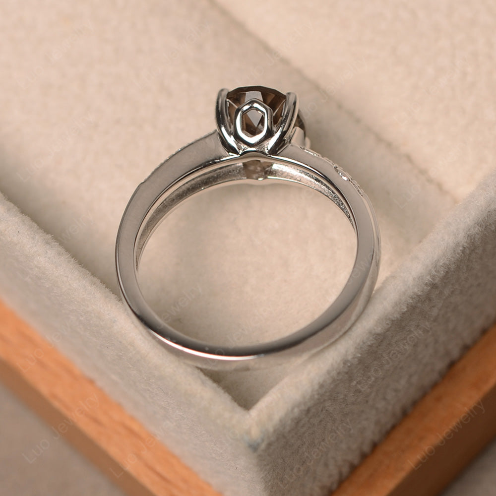Oval Cut Vintage Smoky Quartz  Ring White Gold - LUO Jewelry