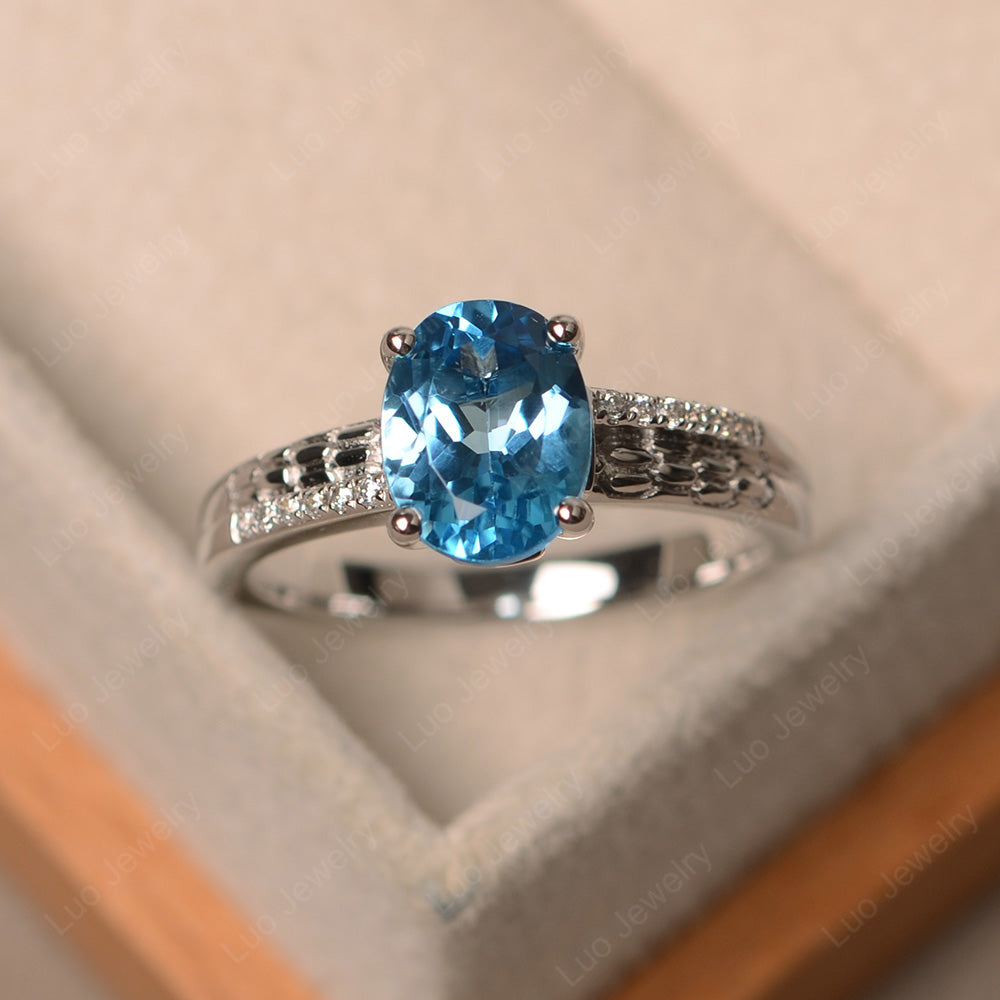 Oval Cut Vintage Swiss Blue Topaz Ring White Gold - LUO Jewelry