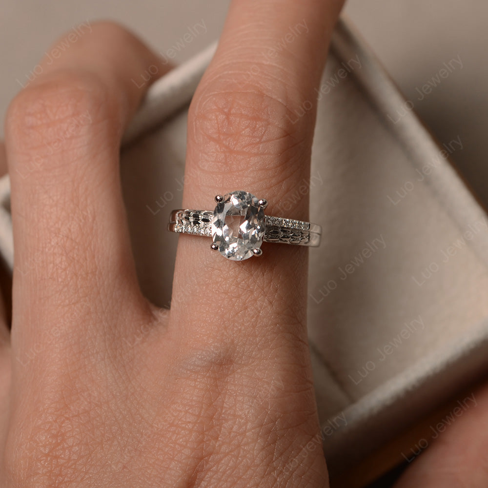 Oval Cut Vintage White Topaz Ring White Gold - LUO Jewelry