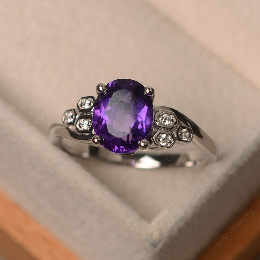 Oval Cut Eccentric Amethyst Ring Yellow Gold - LUO Jewelry