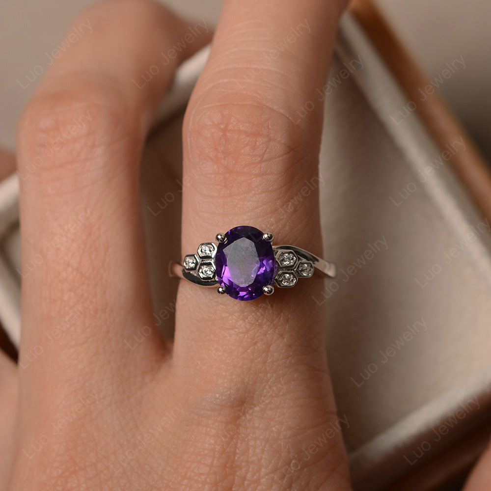 Oval Cut Eccentric Amethyst Ring Yellow Gold - LUO Jewelry