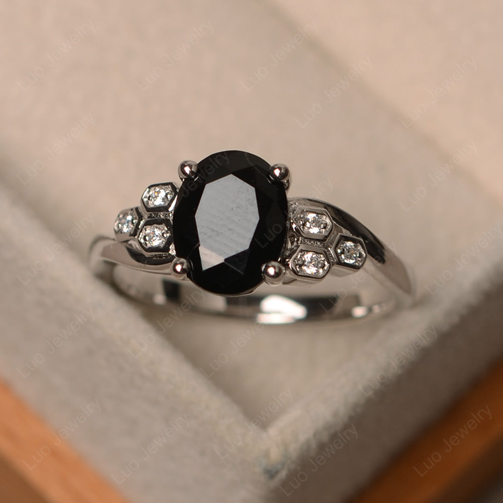 Oval Cut Eccentric Black Spinel Ring Yellow Gold - LUO Jewelry