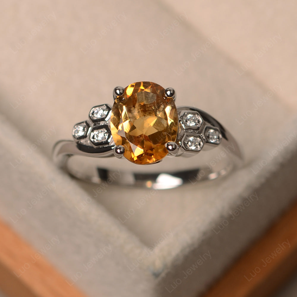 Oval Cut Eccentric Citrine Ring Yellow Gold - LUO Jewelry