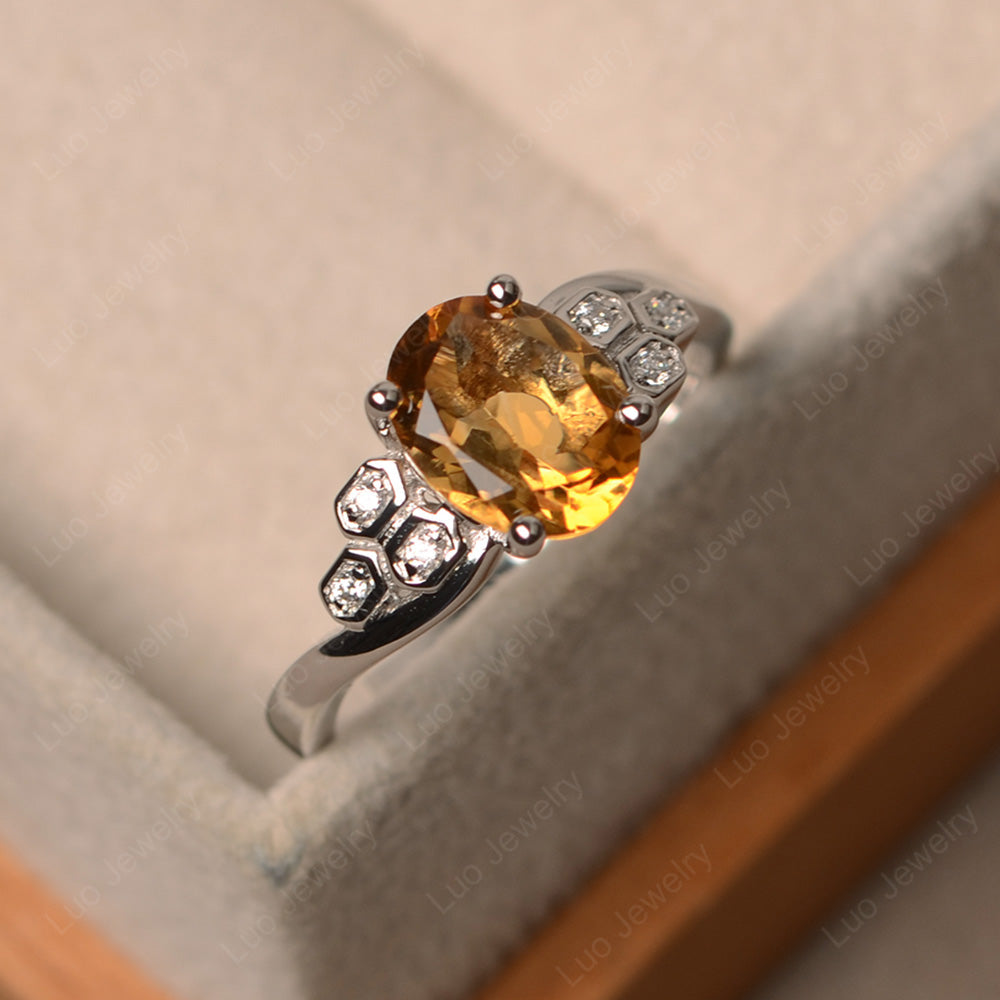 Oval Cut Eccentric Citrine Ring Yellow Gold - LUO Jewelry