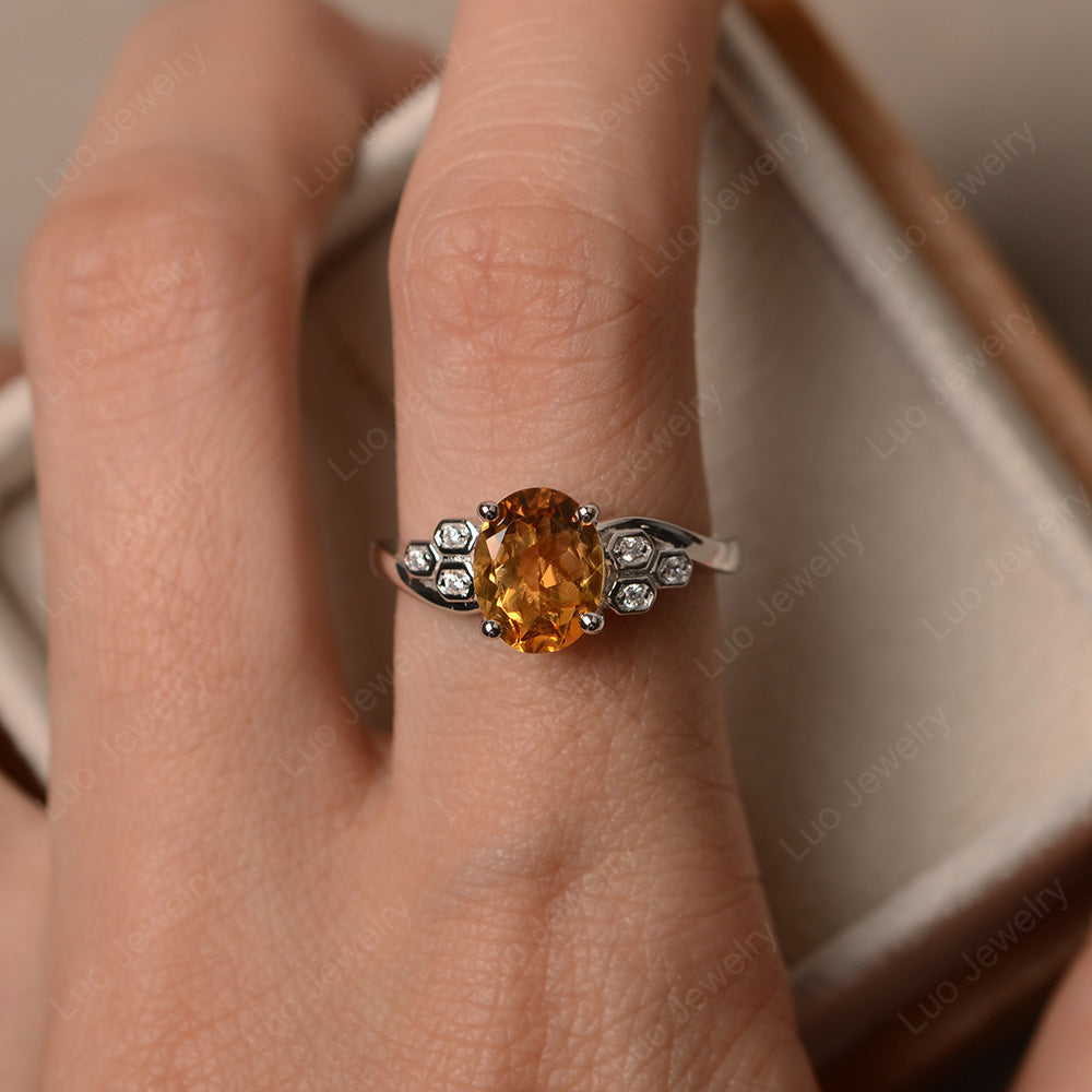 Oval Cut Eccentric Citrine Ring Yellow Gold - LUO Jewelry