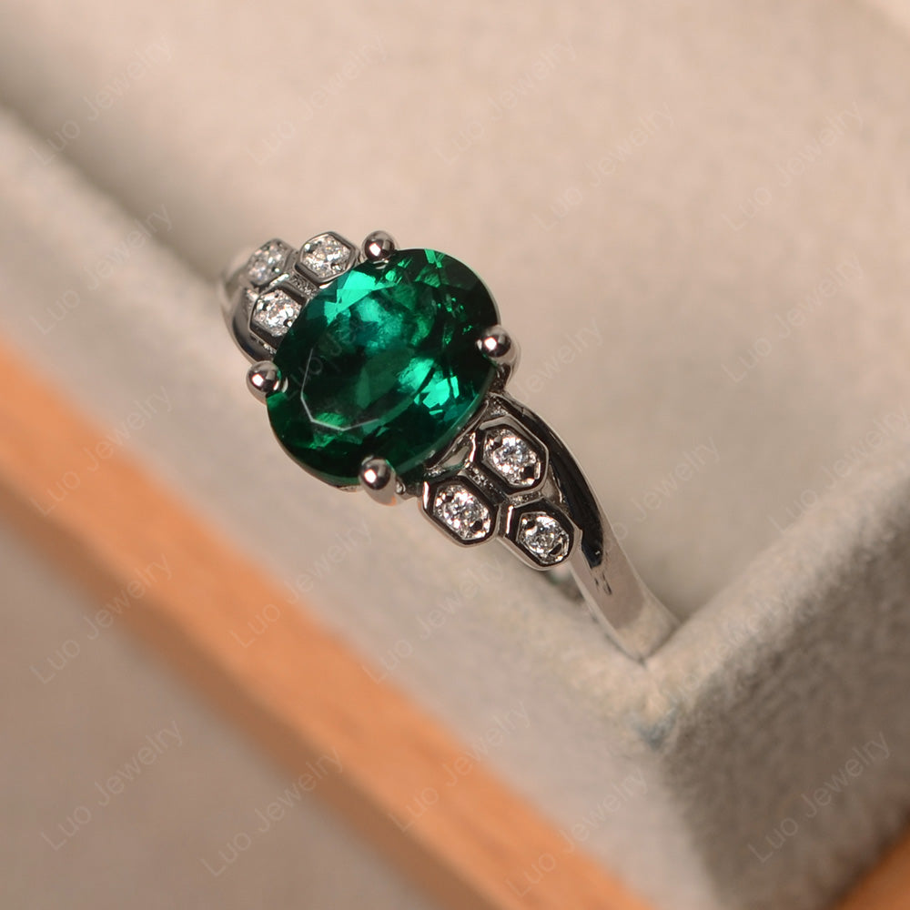 Oval Cut Eccentric Lab Emerald Ring Yellow Gold - LUO Jewelry