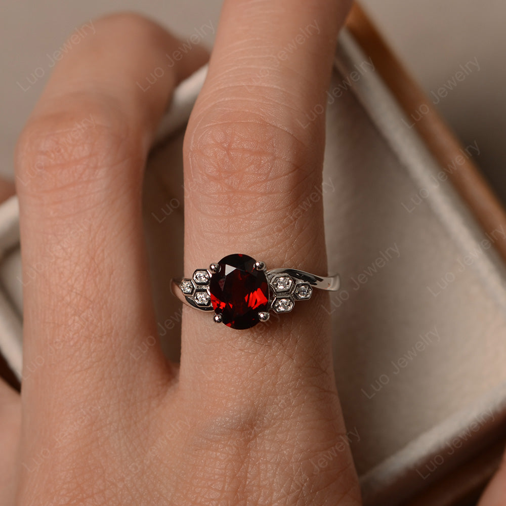 Oval Cut Eccentric Garnet Ring Yellow Gold - LUO Jewelry