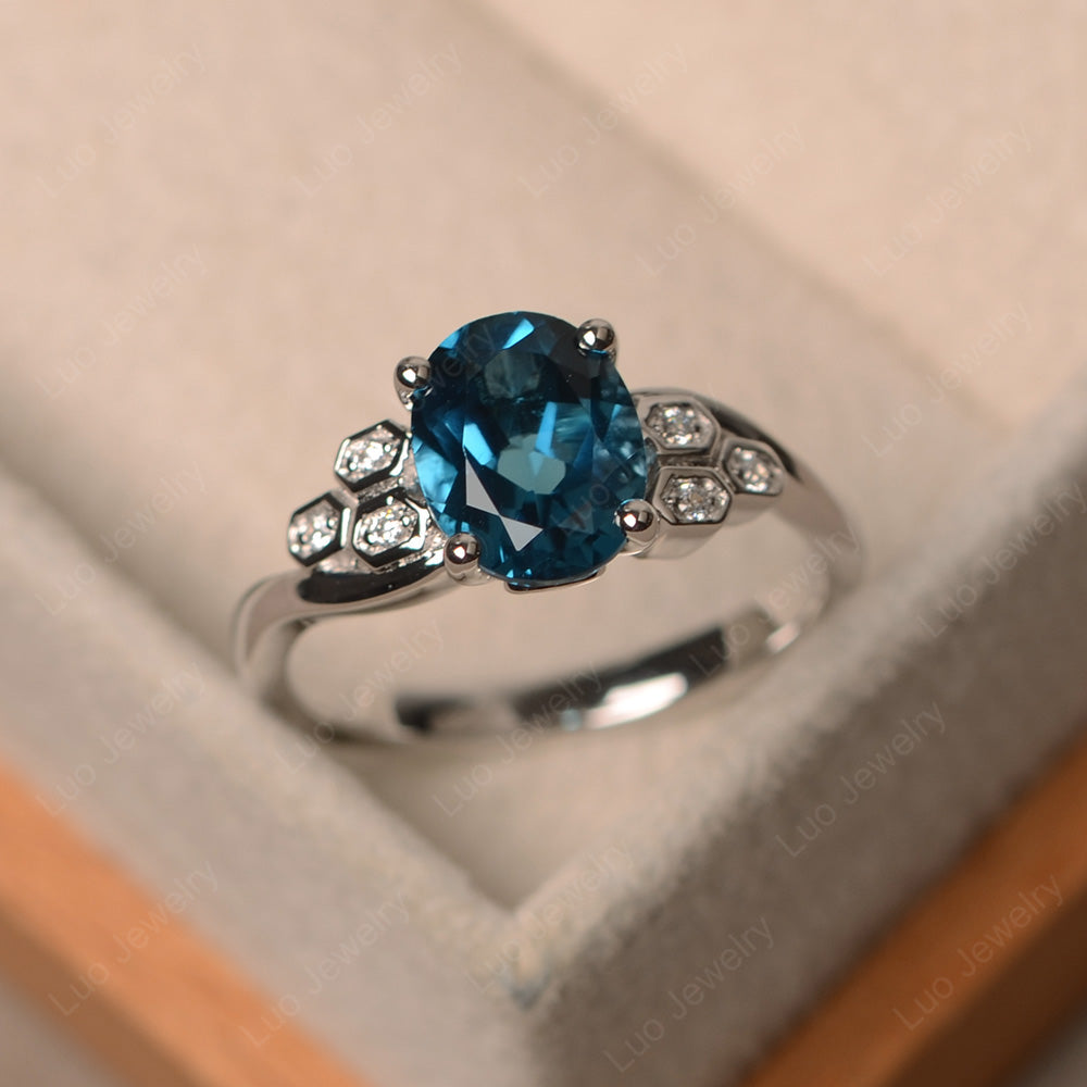 Oval Cut Eccentric London Blue Topaz Ring Yellow Gold - LUO Jewelry
