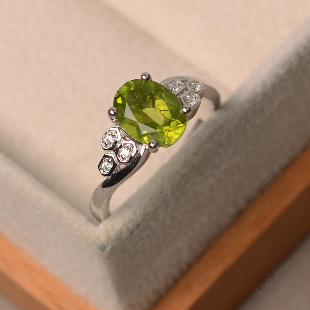 Oval Cut Eccentric Peridot Ring Yellow Gold - LUO Jewelry