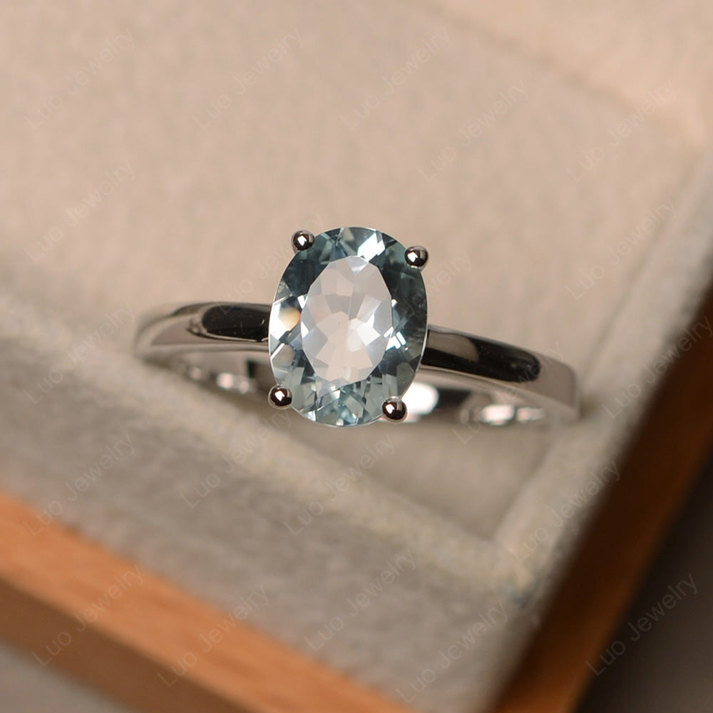 Oval Aquamarine Solitaire Engagement Ring - LUO Jewelry