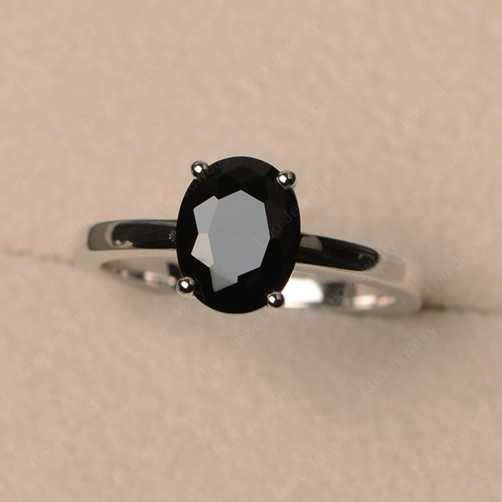 Oval Black Spinel Solitaire Engagement Ring - LUO Jewelry