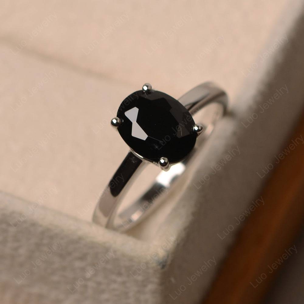 Oval Black Spinel Solitaire Engagement Ring - LUO Jewelry