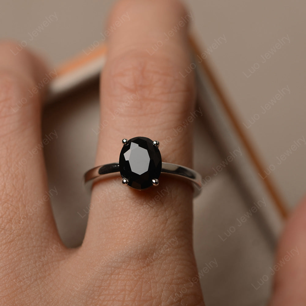 Oval Black Spinel Solitaire Engagement Ring - LUO Jewelry