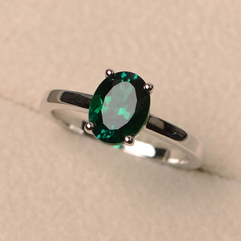 Oval Lab Emerald Solitaire Engagement Ring - LUO Jewelry