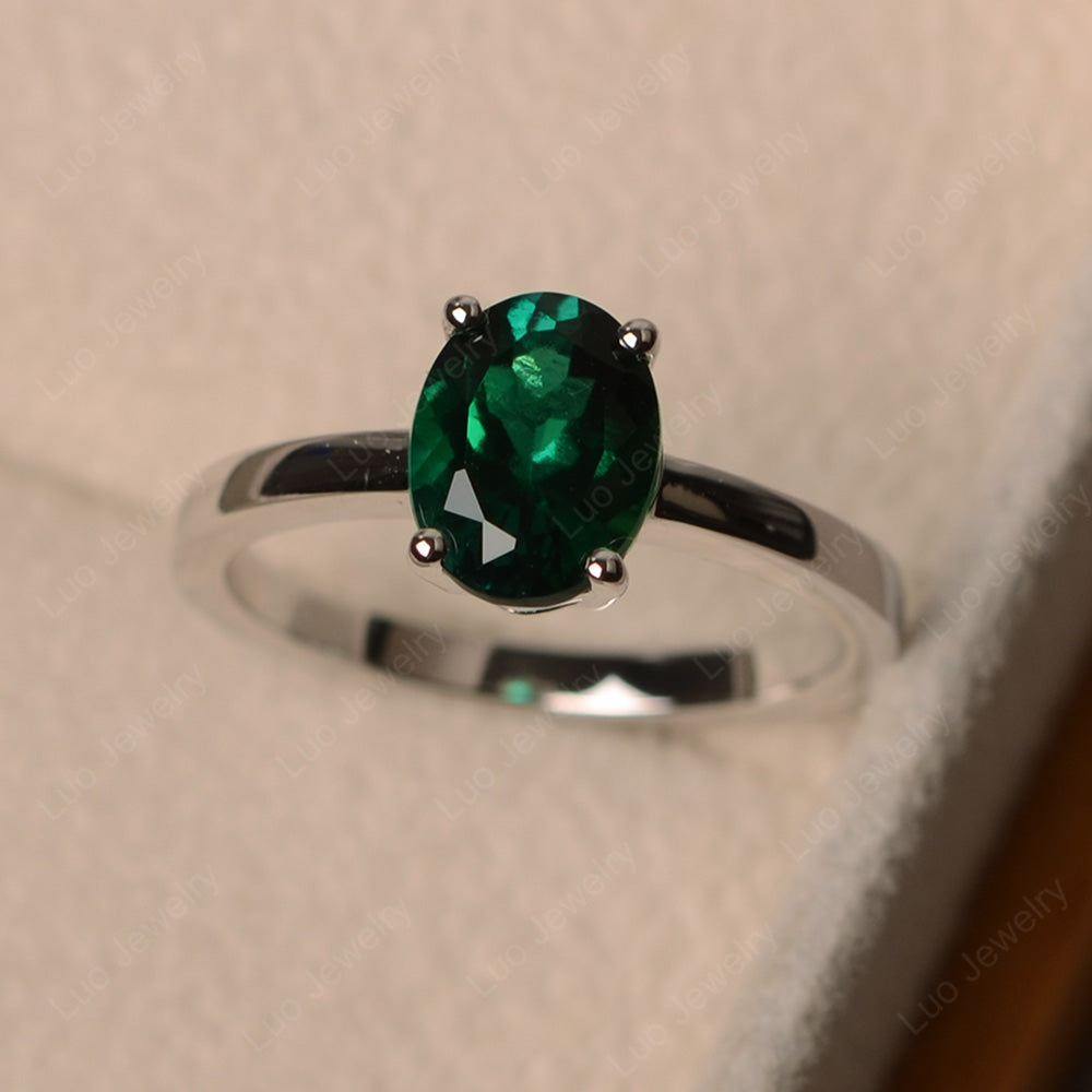 Oval Lab Emerald Solitaire Engagement Ring - LUO Jewelry