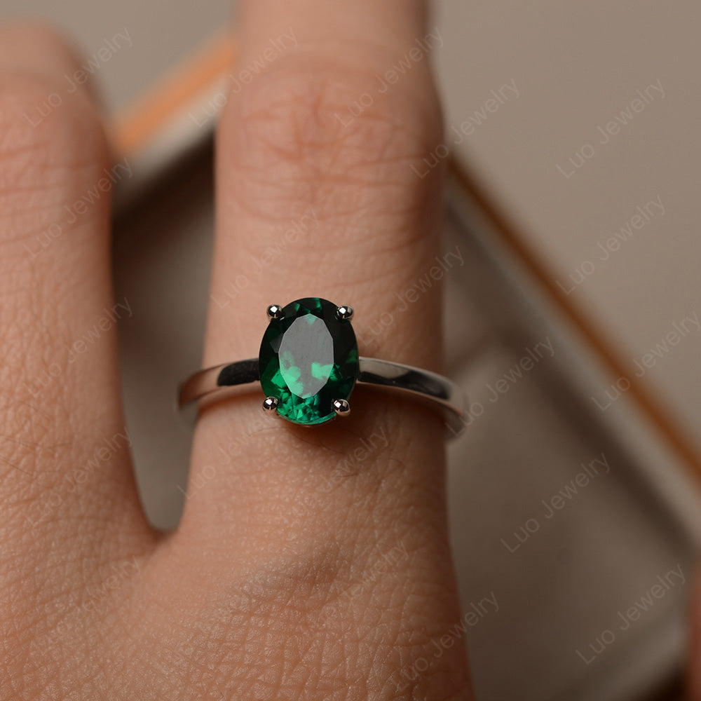 Oval Lab Emerald Solitaire Engagement Ring - LUO Jewelry