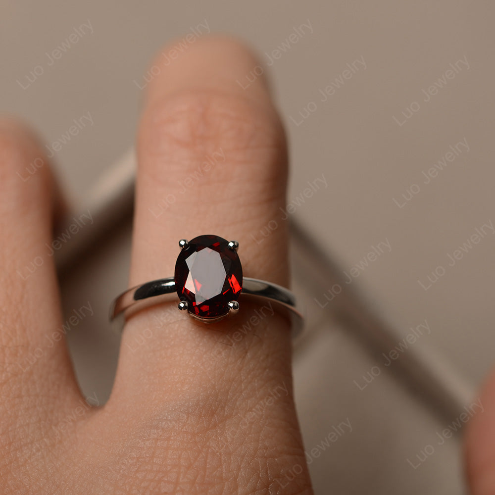 Oval Garnet Solitaire Engagement Ring - LUO Jewelry