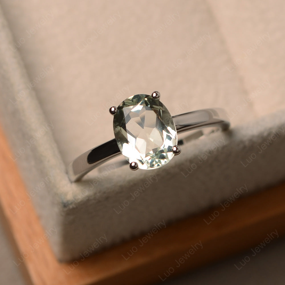 Oval Green Amethyst Solitaire Engagement Ring - LUO Jewelry