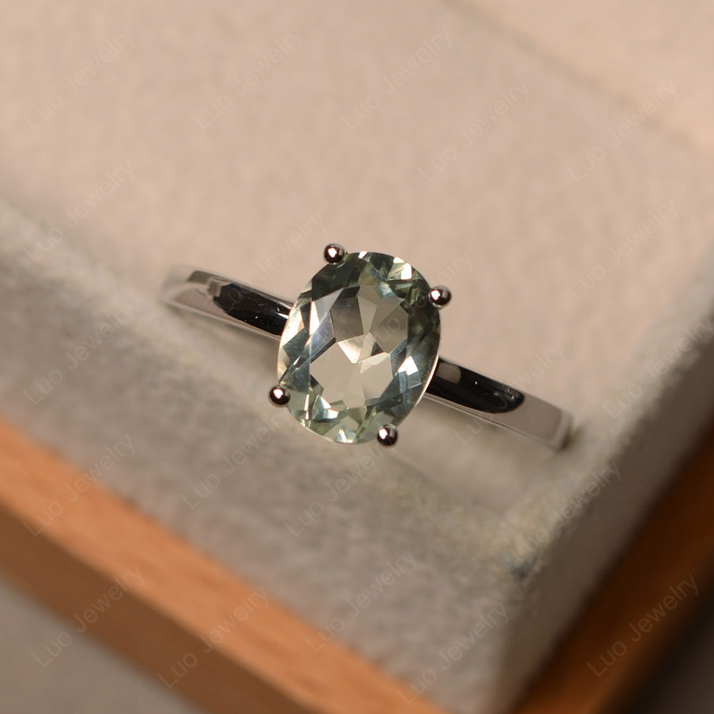 Oval Green Amethyst Solitaire Engagement Ring - LUO Jewelry