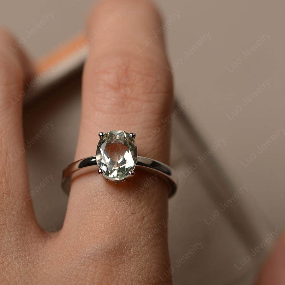 Oval Green Amethyst Solitaire Engagement Ring - LUO Jewelry