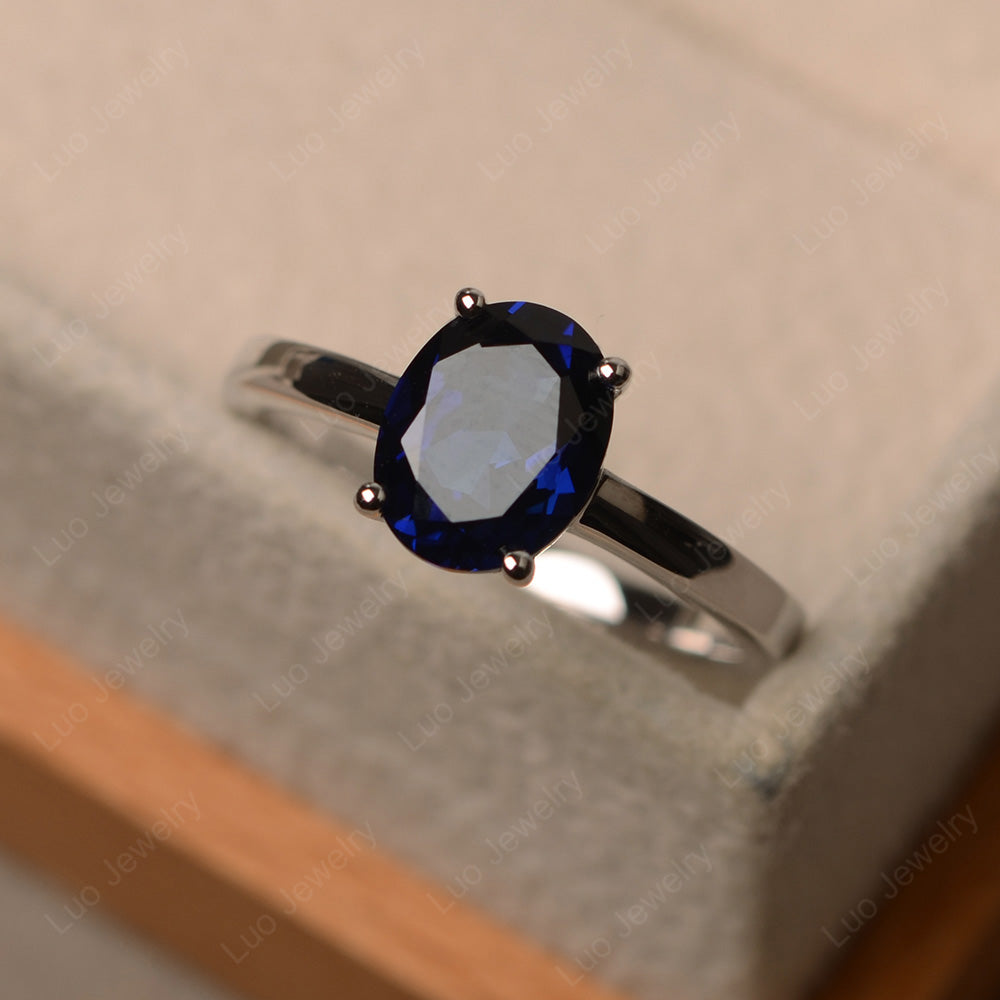 Oval Lab Sapphire Solitaire Engagement Ring - LUO Jewelry