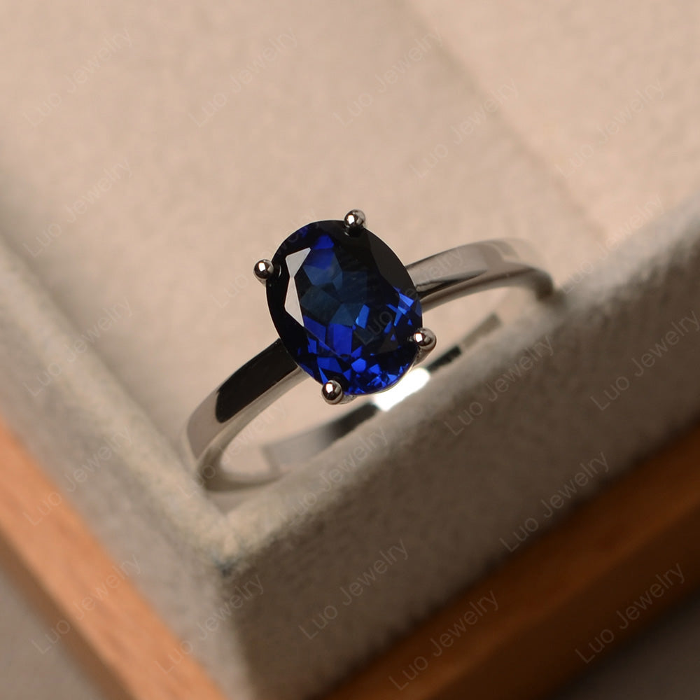 Oval Lab Sapphire Solitaire Engagement Ring - LUO Jewelry