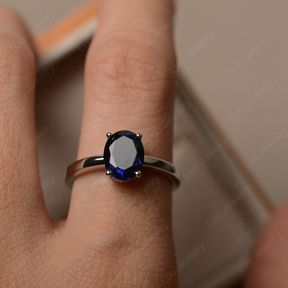 Oval Lab Sapphire Solitaire Engagement Ring - LUO Jewelry