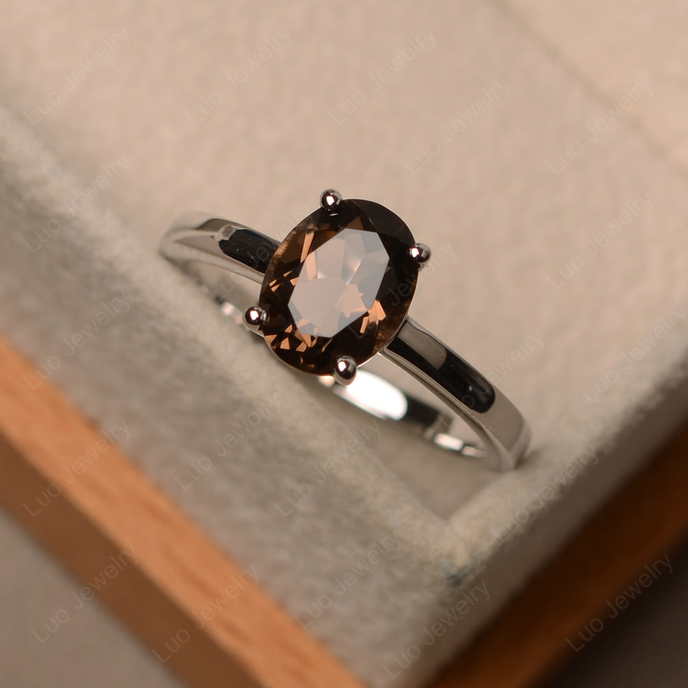 Oval Smoky Quartz  Solitaire Engagement Ring - LUO Jewelry