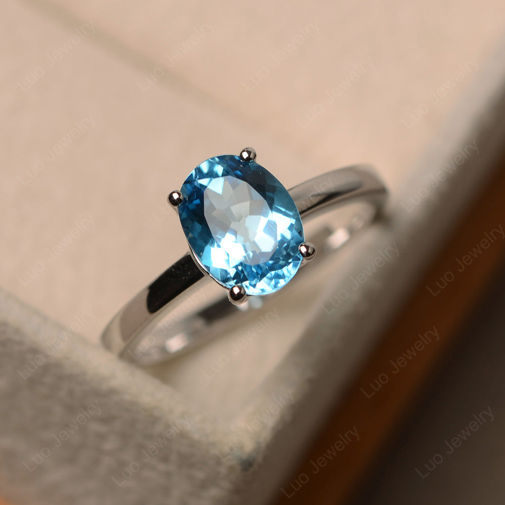 Oval Swiss Blue Topaz Solitaire Engagement Ring - LUO Jewelry