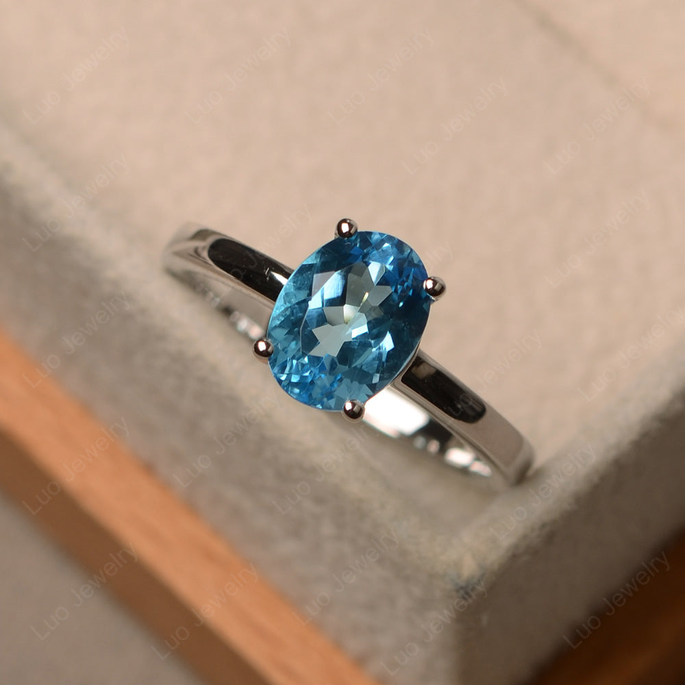 Oval Swiss Blue Topaz Solitaire Engagement Ring - LUO Jewelry